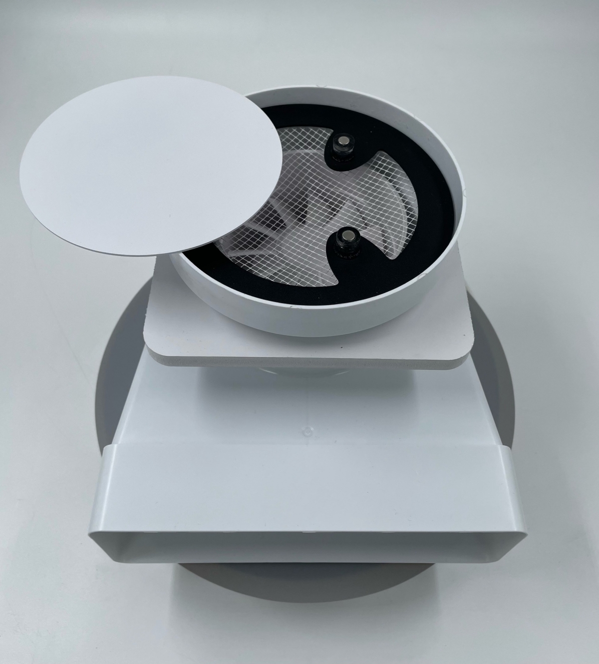 Теневой диффузор для натяжного потолка FoZa d125мм с вентилятором на шарикоподшипнике с выходом на трубу 60х120мм